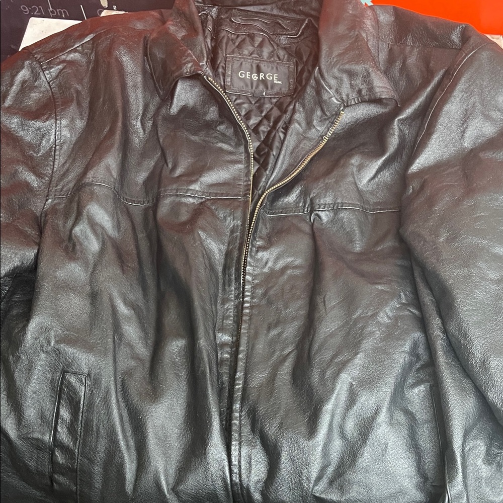George Classic Black Leather Bomber Jacket